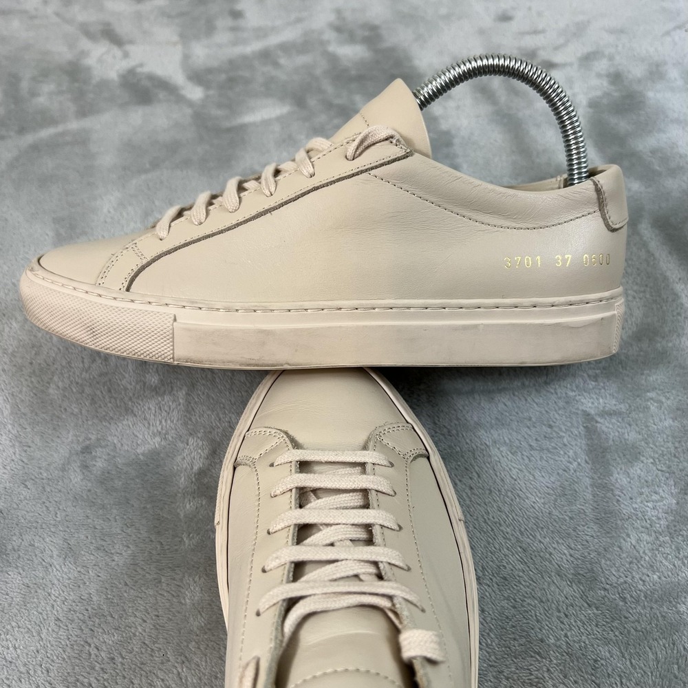 Common Projects Achilles Low Shoes Womens Size 7 Beige Leather Sneakers Italy - Picture 9 of 16